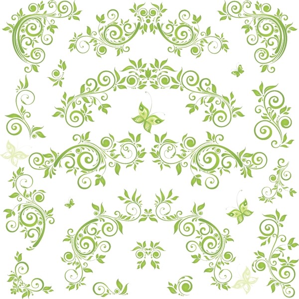 绿色时尚花纹花边装饰元素图片