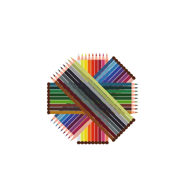 创意手绘绘画彩色彩铅铅笔折叠叠加设计元素