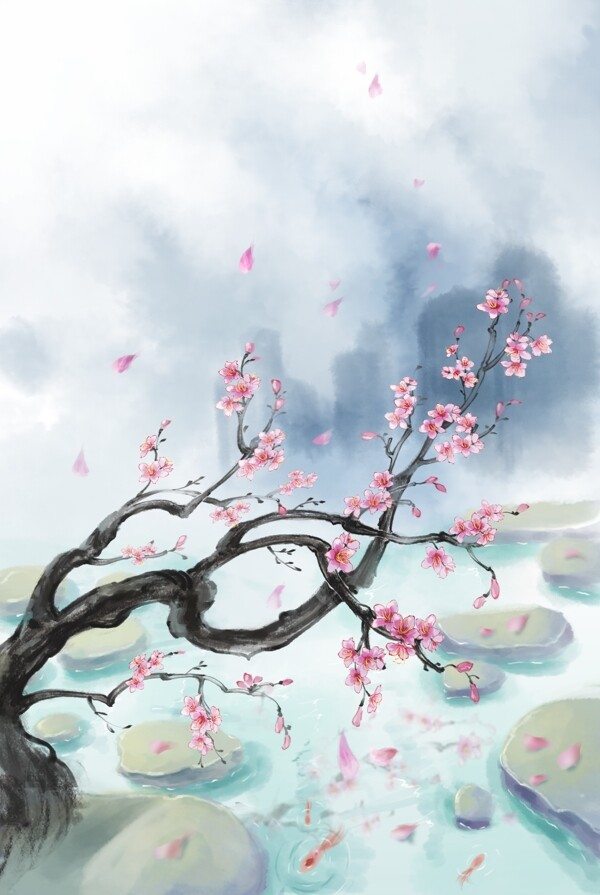 原创中国风手绘花卉背景