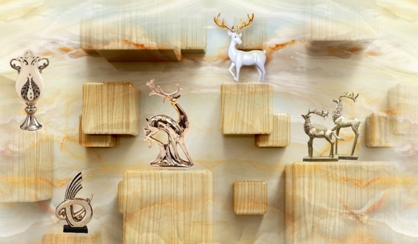 3D立体大理石麋鹿背景墙