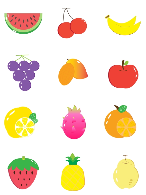 夏季处暑矢量手绘水果图标