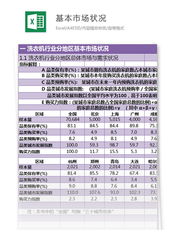 洗衣机行业分区基本市场状况excel模板