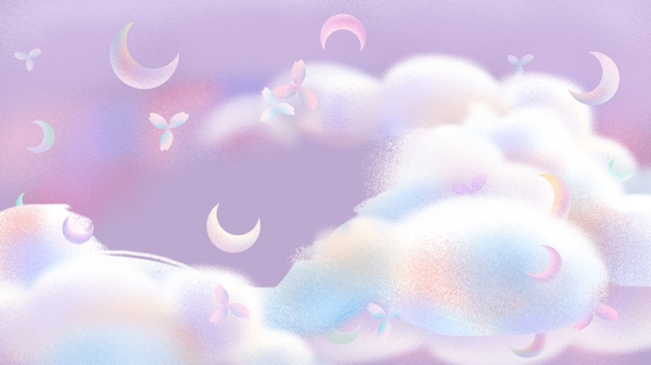 彩色云彩月亮小花卡通背景