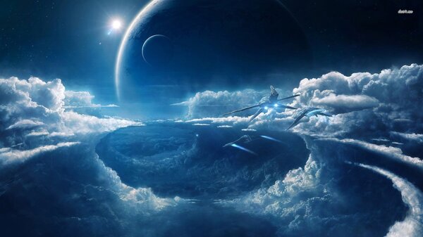 云彩科幻星球背景图片