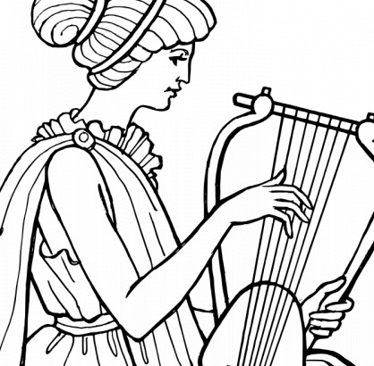 一个女人玩七弦琴矢量图像