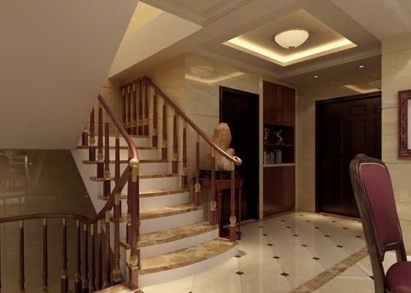 3D别墅楼梯过道效果图图片