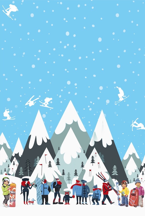 扁平化冬季雪山雪场背景设计