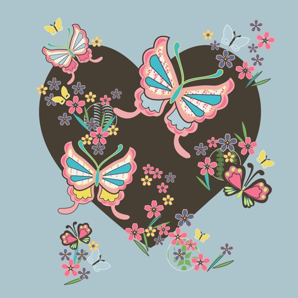 印花矢量图T恤图案动物昆虫蝴蝶免费素材