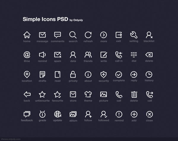 一组简洁粗线框风格常用icon图标集psd下载