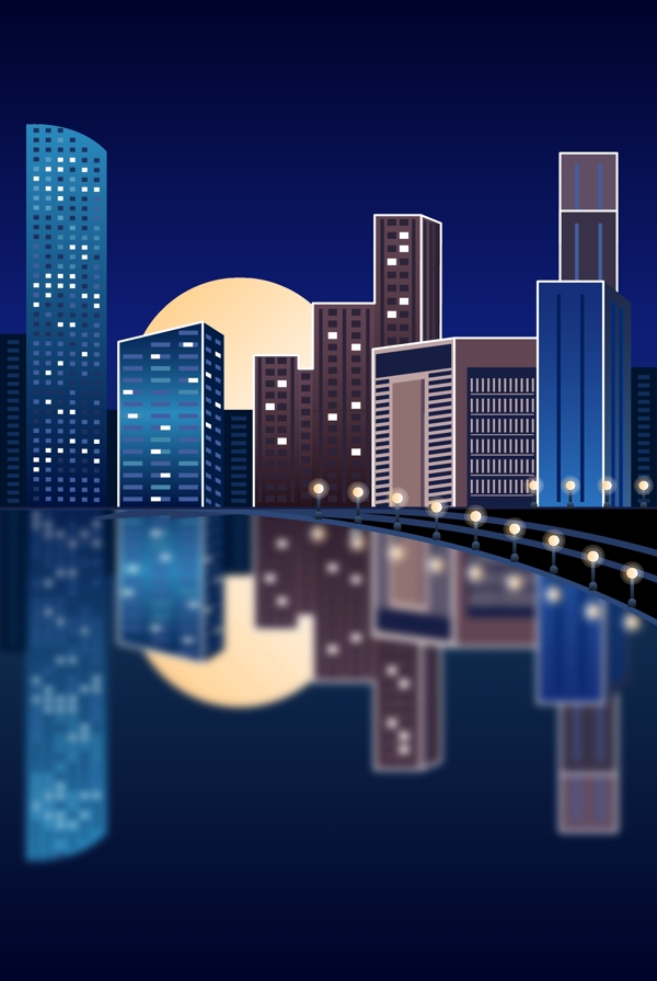 AI插画城市夜景建筑