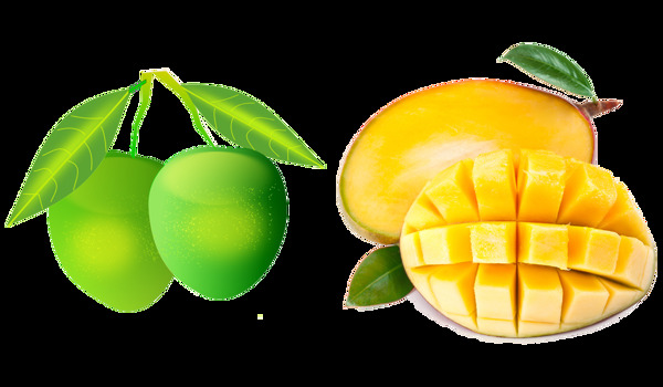 绿色芒果切开的芒果免抠png透明图层素材