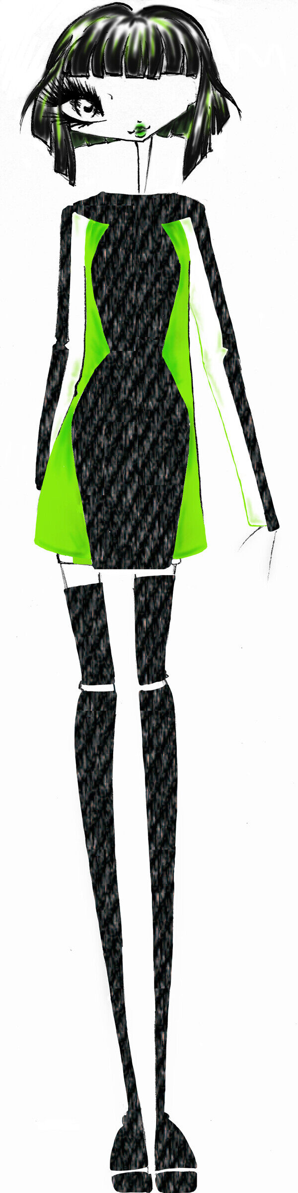 黑绿色连衣裙套装设计图
