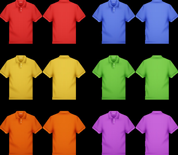 6种颜色T恤衫模板免抠png透明图层素材