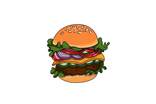 原创手绘美食汉堡png素材图片