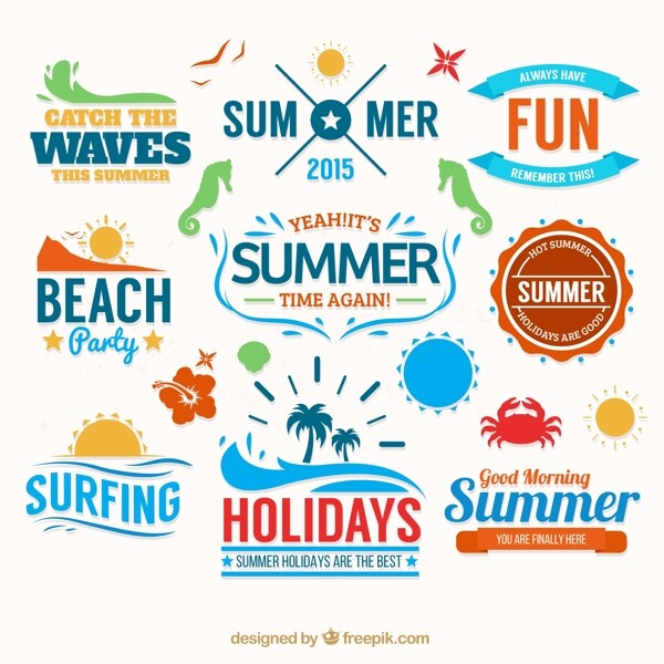 9款夏季沙滩度假标签矢量图