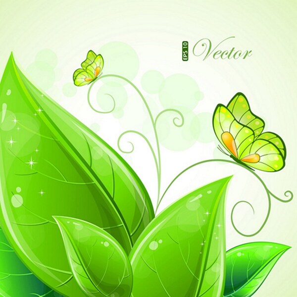 绿色小清新叶子蝴蝶背景图