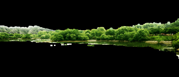 湖边绿树png元素素材