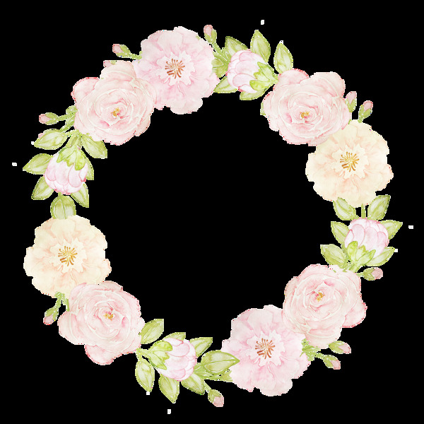 少女心粉色花朵手绘花环装饰元素
