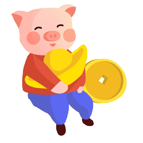 抱着金元宝的卡通小猪