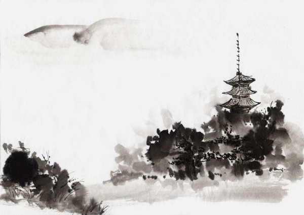 位图艺术效果水墨画中国风自然景色免费素材
