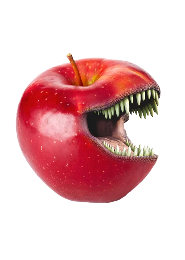 有恐龙牙齿的苹果