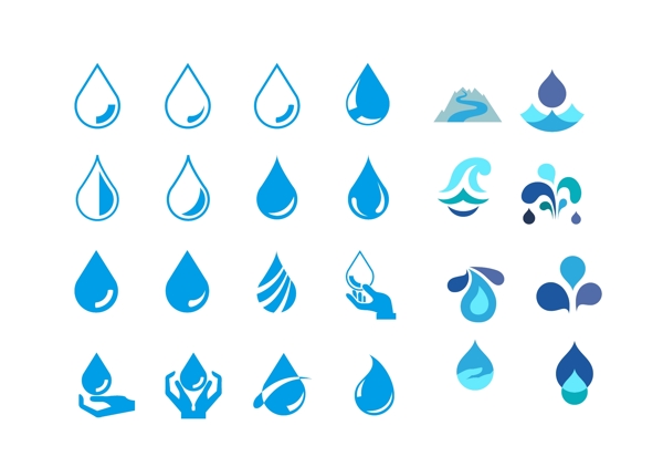 蓝色水滴装饰图案元素