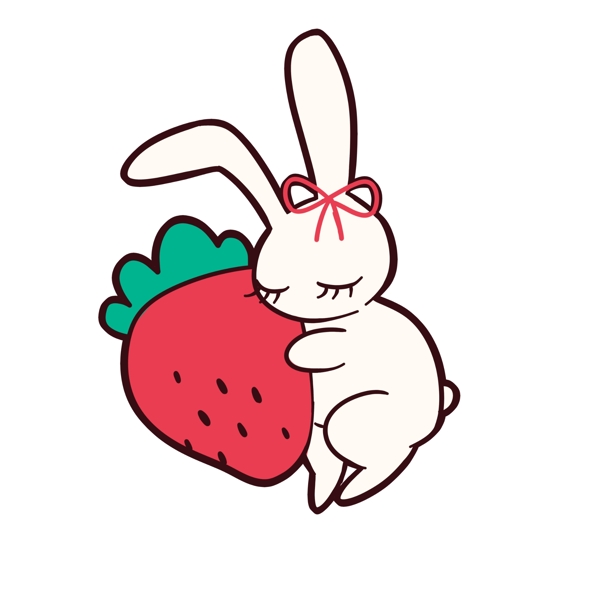 草莓兔子可爱装饰图案元素设计萌