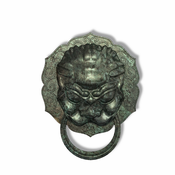 古董狮头青铜门环