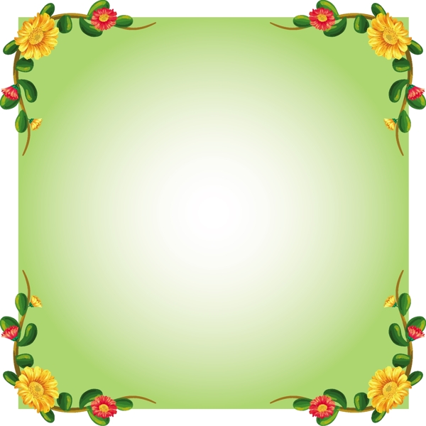 花卉边框绿色渐变背景模板