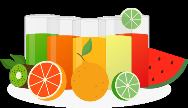 各种彩色果汁插画免抠png透明图层素材