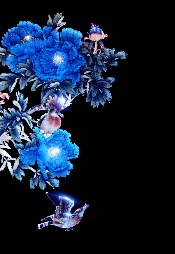 大气蓝色手绘花朵素材