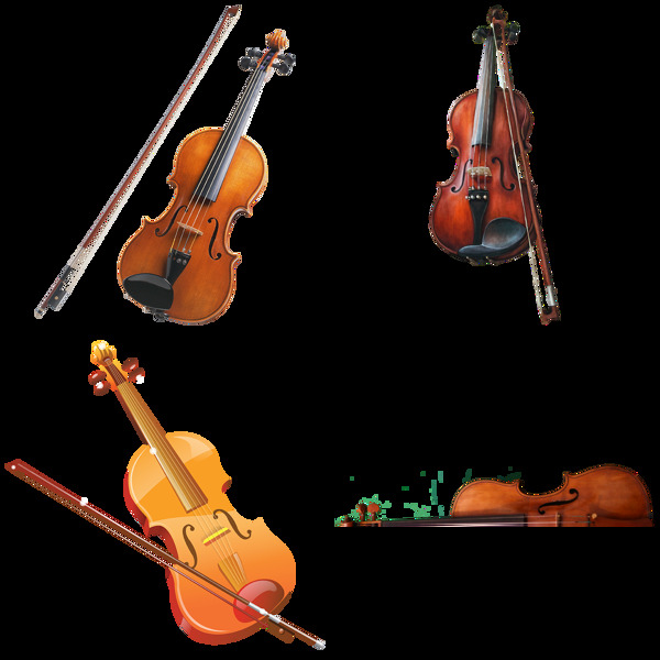 四个漂亮的小提琴免抠png透明图层素材
