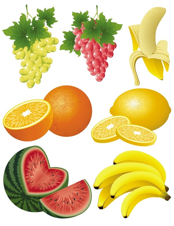 水果素材西瓜素材香蕉素材葡萄素材提子素材矢量素材