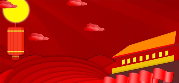 红色卡通中国风国庆节十一中秋节图片