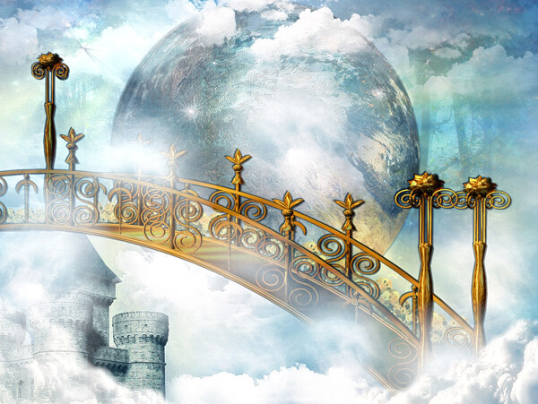 唯美梦幻城堡小桥风景图片