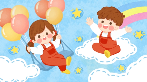 国际儿童日可爱孩子遨游天空童趣手绘插画