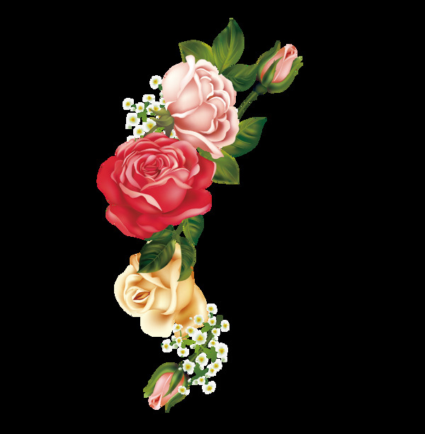 手绘卡通精致玫瑰花装饰素材