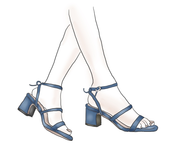 手绘夏季蓝色凉鞋
