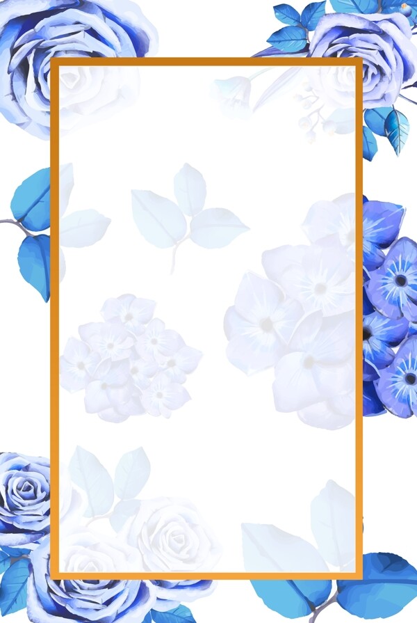 蓝色浪漫清新花朵婚博会海报背景