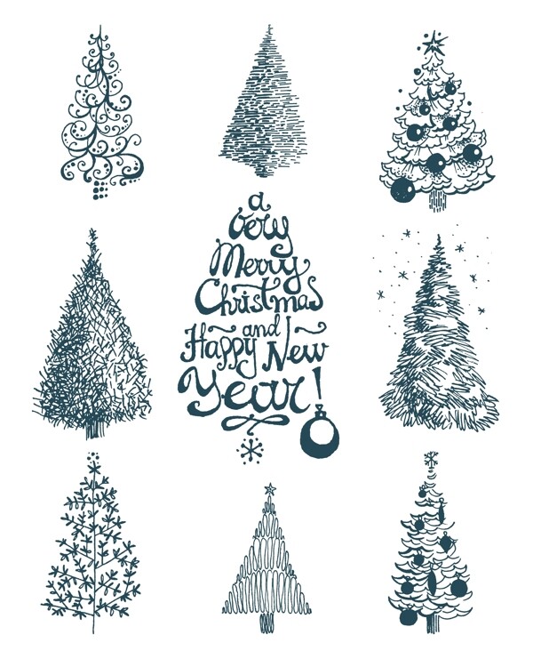 冰蓝圣诞树卡通素材