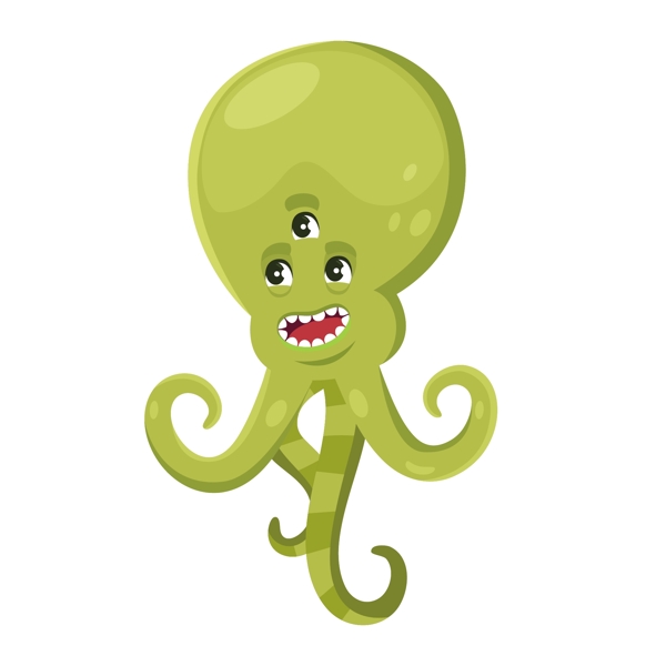 绿色卡通三眼章鱼怪兽矢量素材