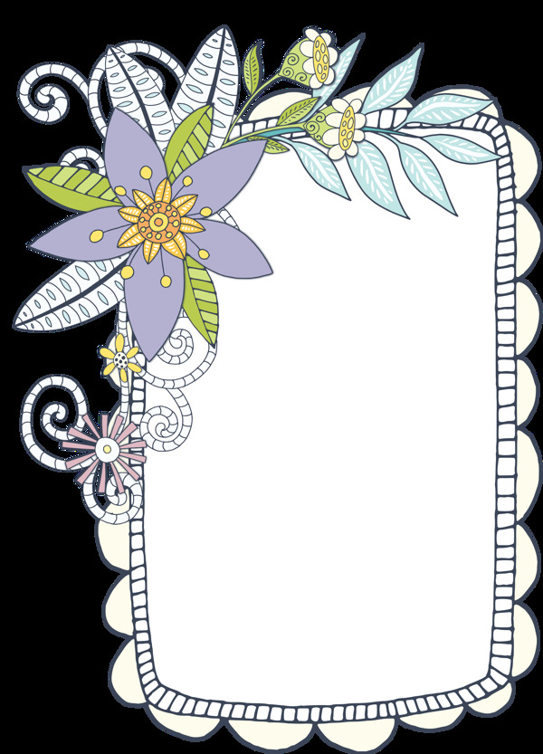 手绘长方形框架花卉PNG透明素材