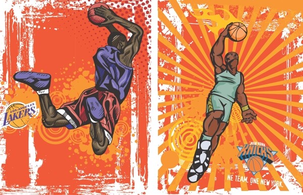 怀旧背景篮球人物插画图片
