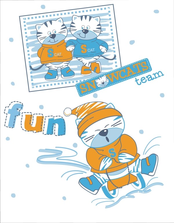 卡通猫滑雪矢量图下载