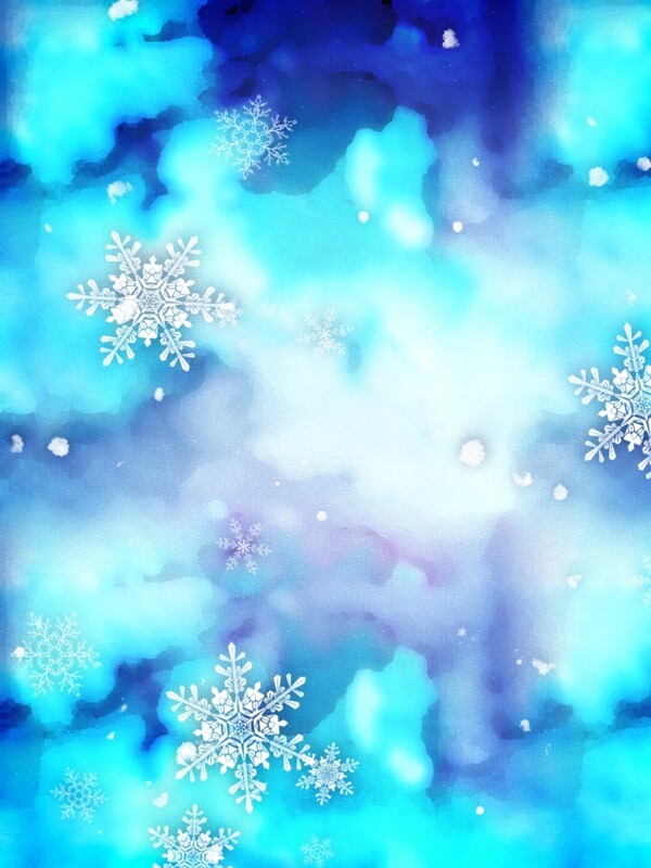 蓝色水彩渐变雪花背景
