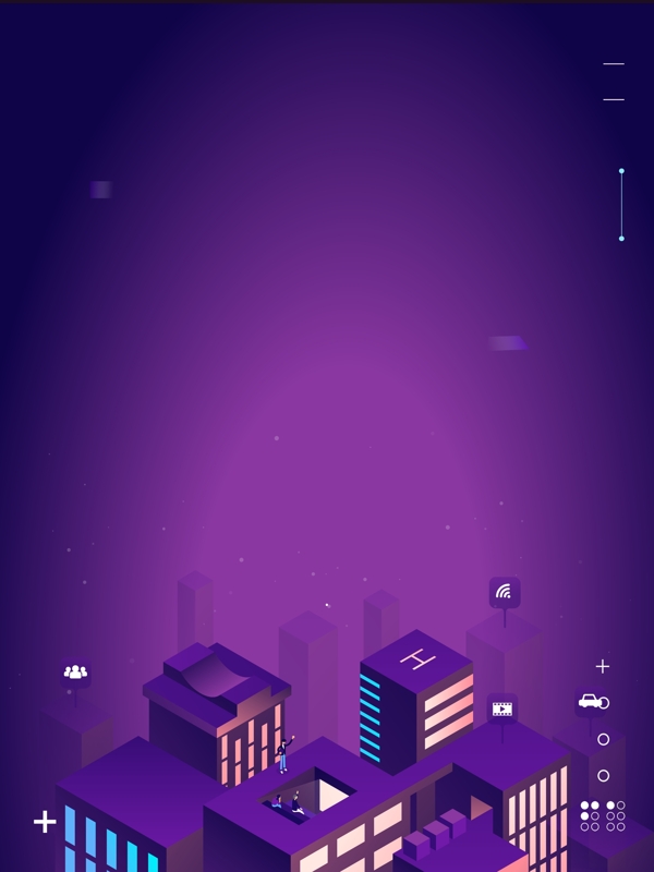 渐变紫色智能科技立体城市背景素材