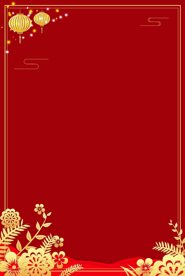 中国红烫金花纹边框电商淘宝背景5