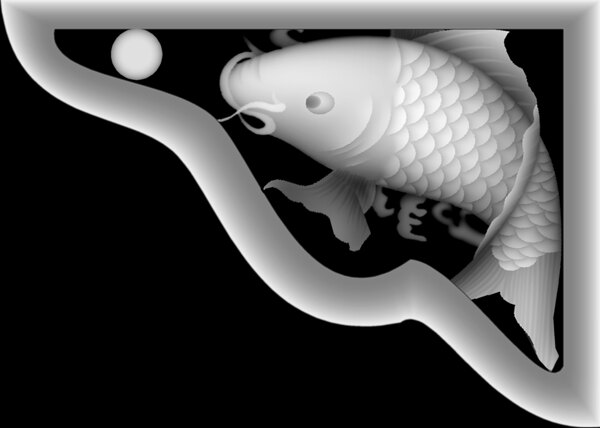 鲤鱼吐珠灰度图图片