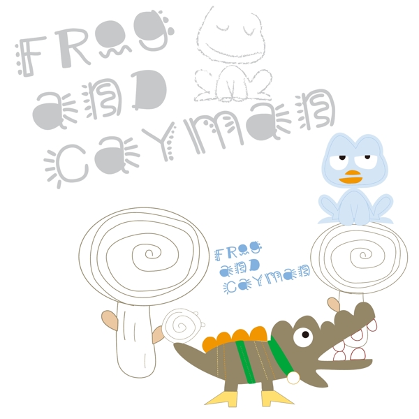 印花矢量图婴童卡通动物青蛙鳄鱼免费素材