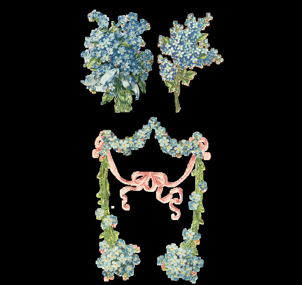 卡通蓝色鲜花png元素